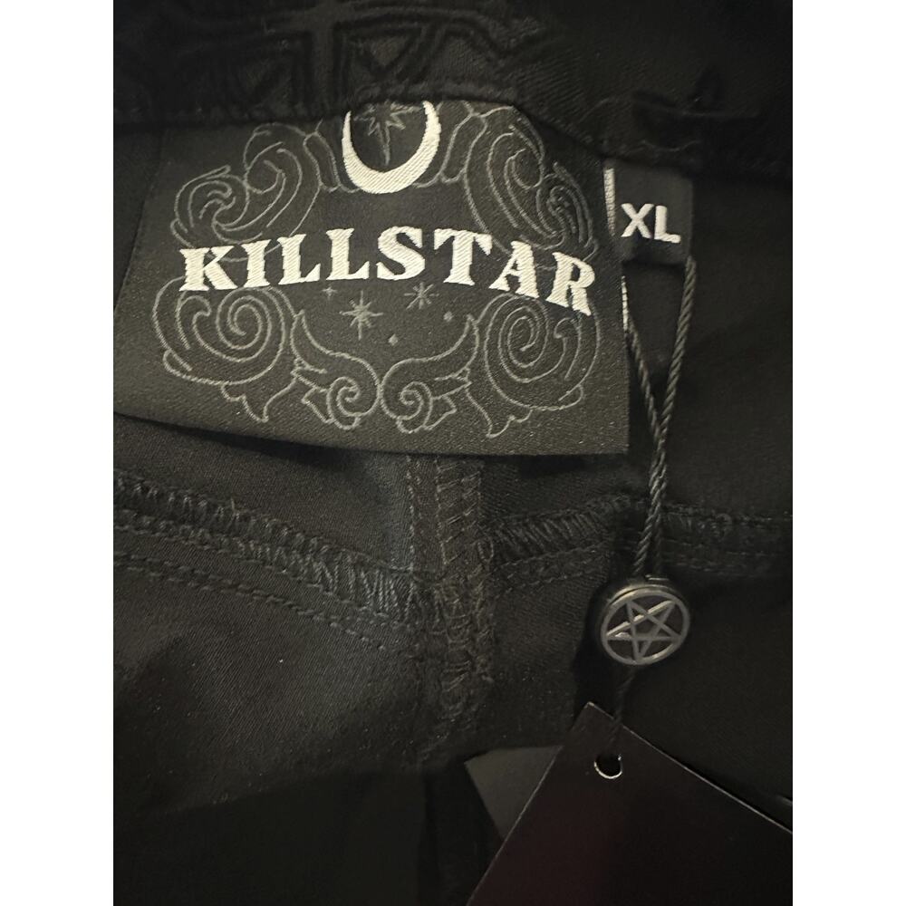 NWT Killstar Nora Flocked Trousers Velvet Baroque Cross XL Gothic Grunge Skinny - Picture 5 of 13